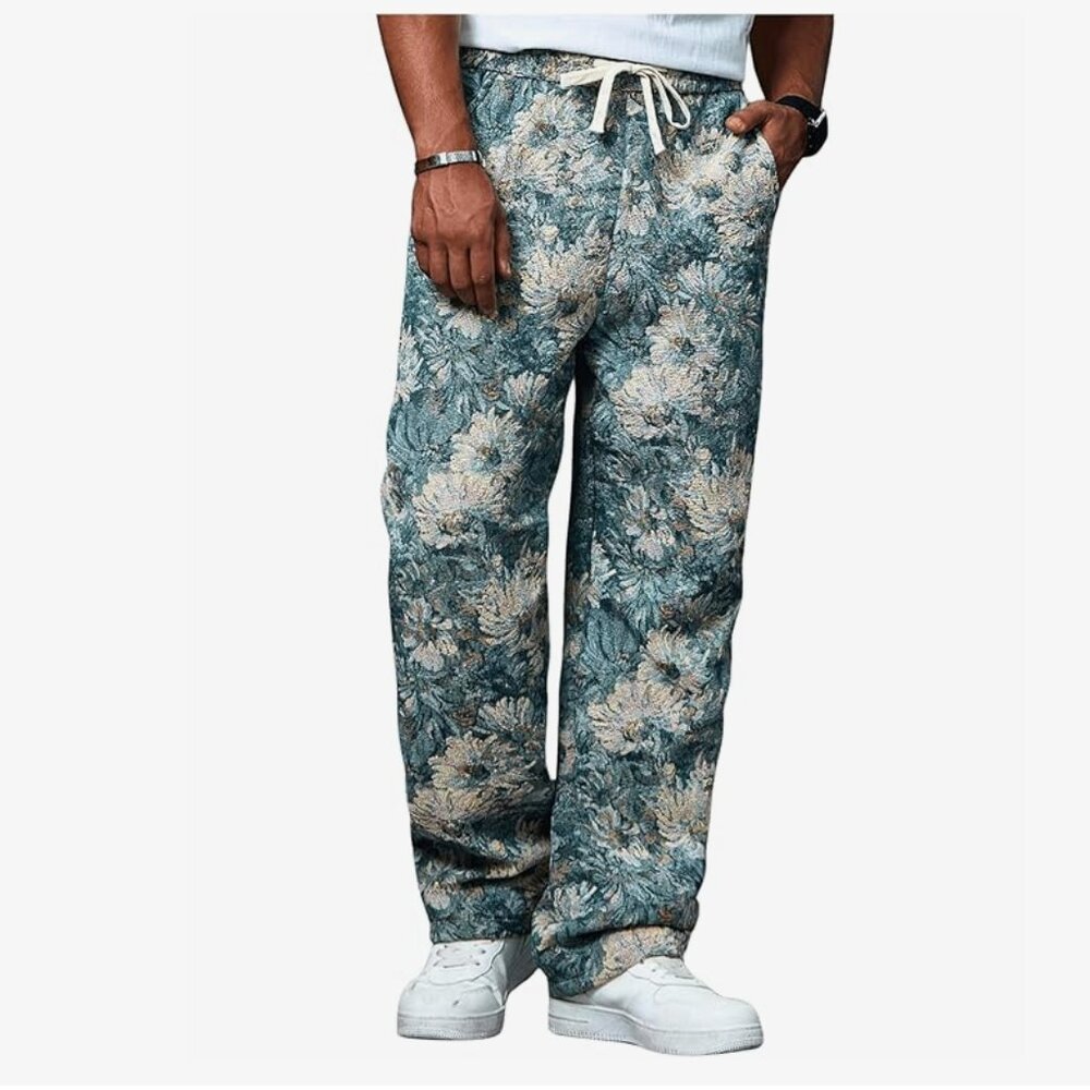 Floerns Jacquard Streetwear Pants Men’s Medium Blue Green | Y2K Vintage Inspired